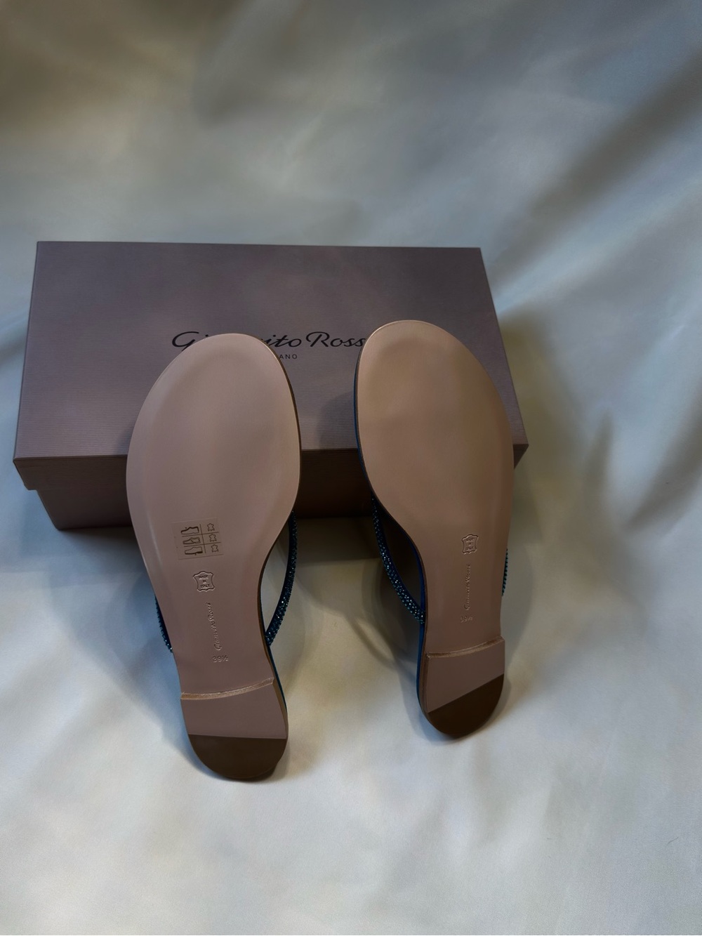 Gianvito Rossi Teal Suede Crystal-Embellished Thong Mules Size 39.5 NWT - Picture 4 of 7